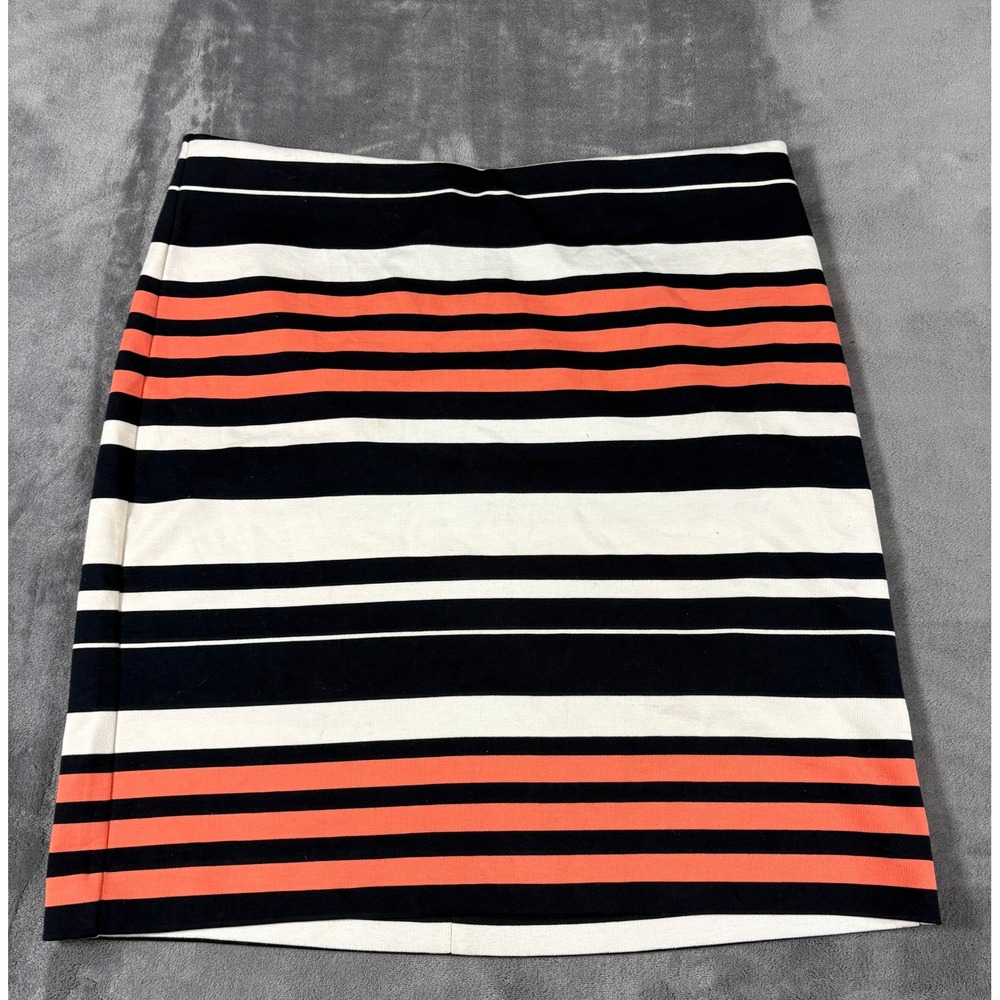 Ann Taylor Women Striped Pencil Skirt 10 Black White Coral Knit Back Zip